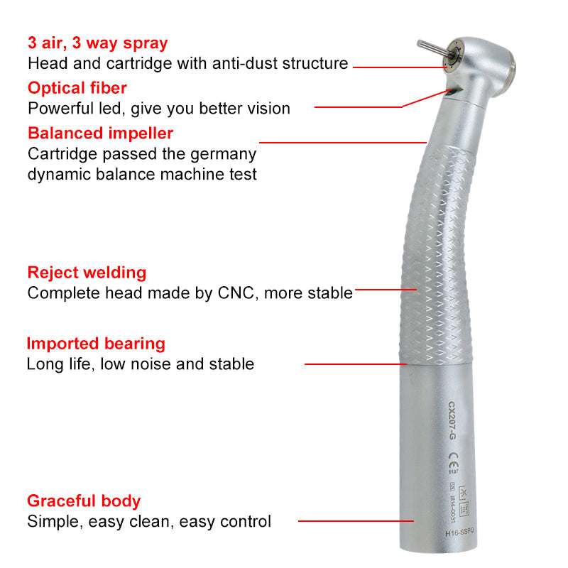 LED Dental Fiber Optic High Speed Handpiece 3 Way Spray With