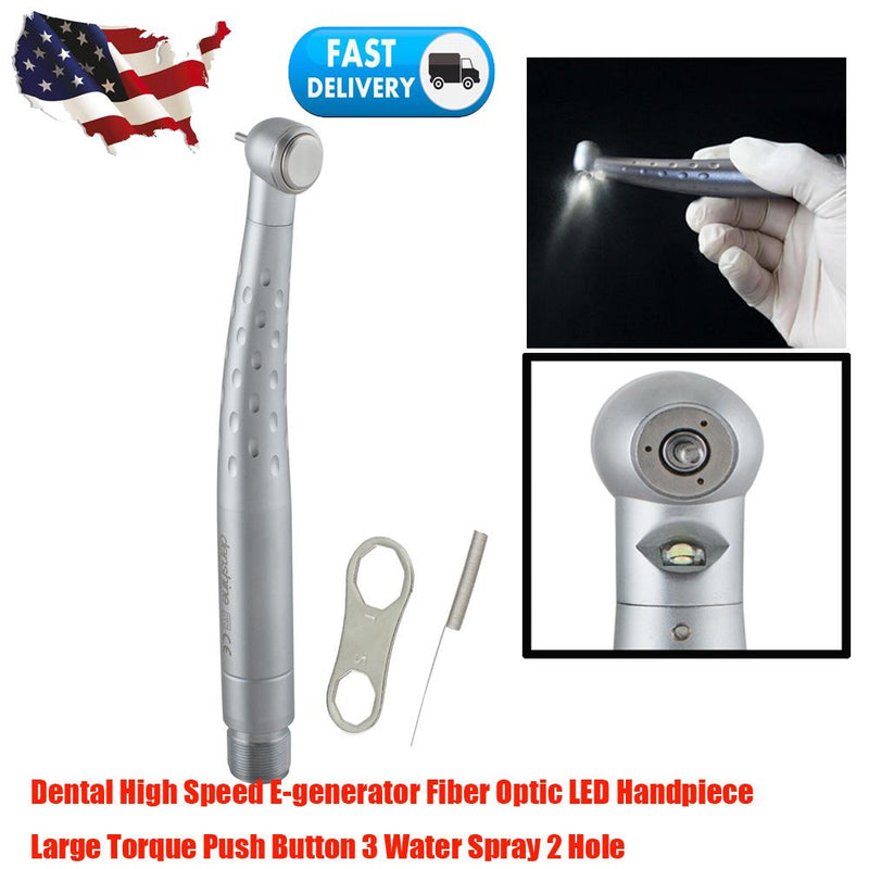 High-Torque Fiber Optic Handpiece - 2-Hole, 3-Spray, Push Button, Oval Handle