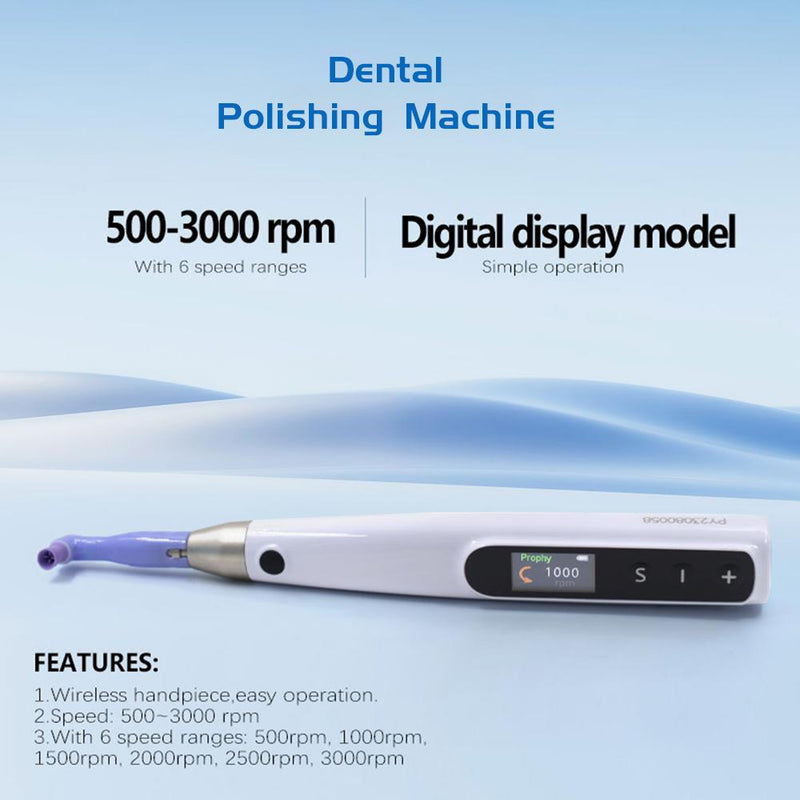6-Speed LCD Polishing Motor - Wireless Prophy Handpiece with 2 Angles, 3000RPM Max