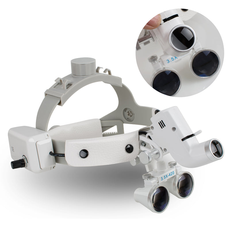 Dental Binocular Loupes Glasses Head Band Magnifier with LED Light 3.5X-420 Optical