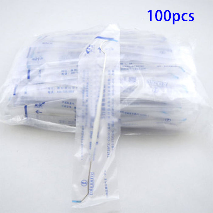 100pcs Sterilized Disposable Dental Probe Double Ends Explorer Plastic Handle