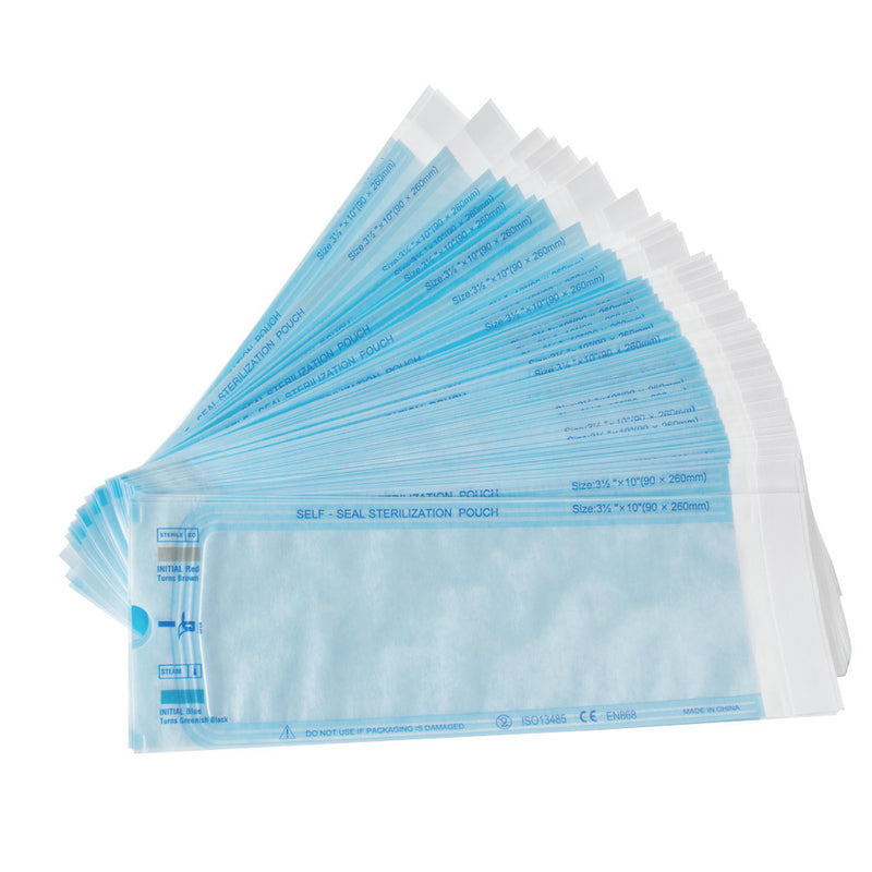 200pcs Self Sealing Sterilization Pouch Bag Clear Blue Nail Tools 3.54*10’’