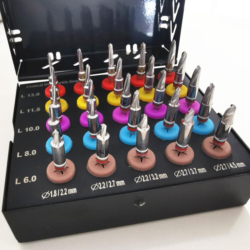 Dental Implant Conical Drills Kit 25 Pcs Black Coated